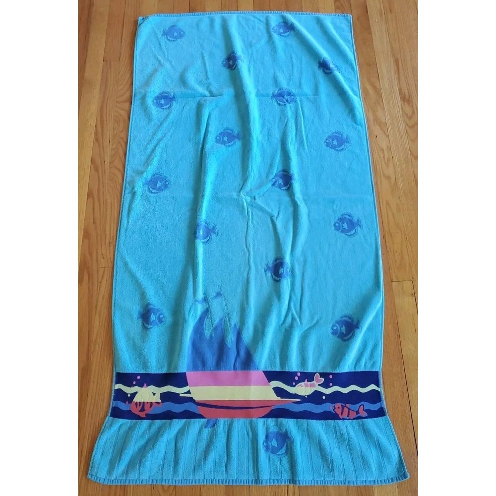 Palm Cove Franco Colorful Beach Towel 62"‎ x 36" Tropical Fish Blue